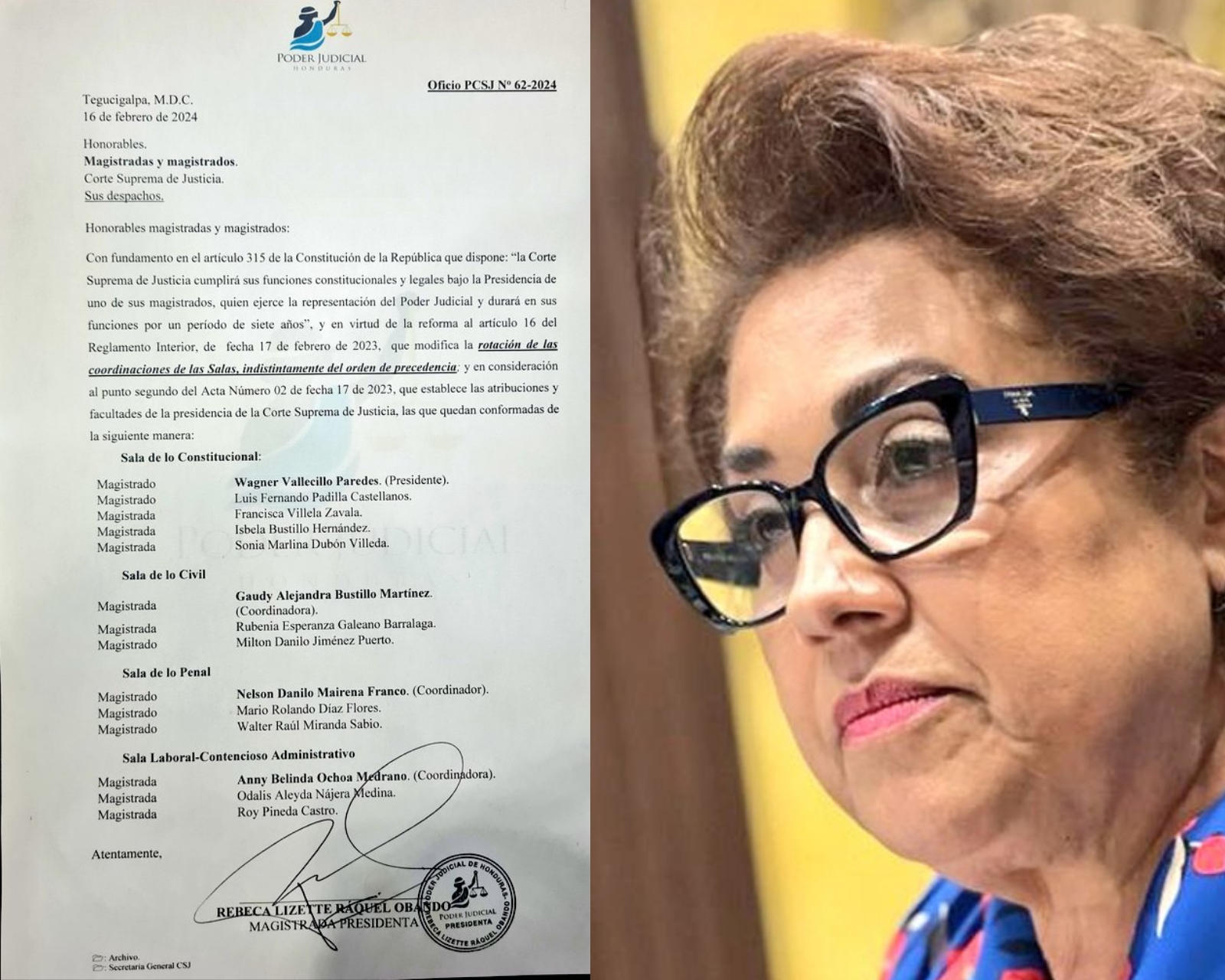 Magistrada presidenta Rebeca Ráquel Obando «HA DECRETADO» la rotación de la coordinación de las Salas de la Corte Suprema, Wagner Vallecillo presidirá la Sala Constitucional: Cúmplase